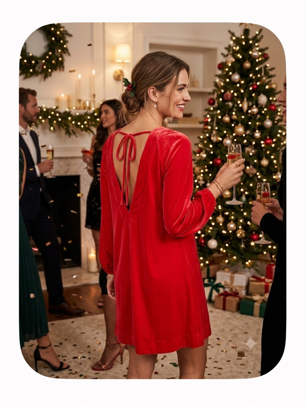 Free people velvet Red V-Neck Long Sleeve Tunic with Tie Back ptp 20